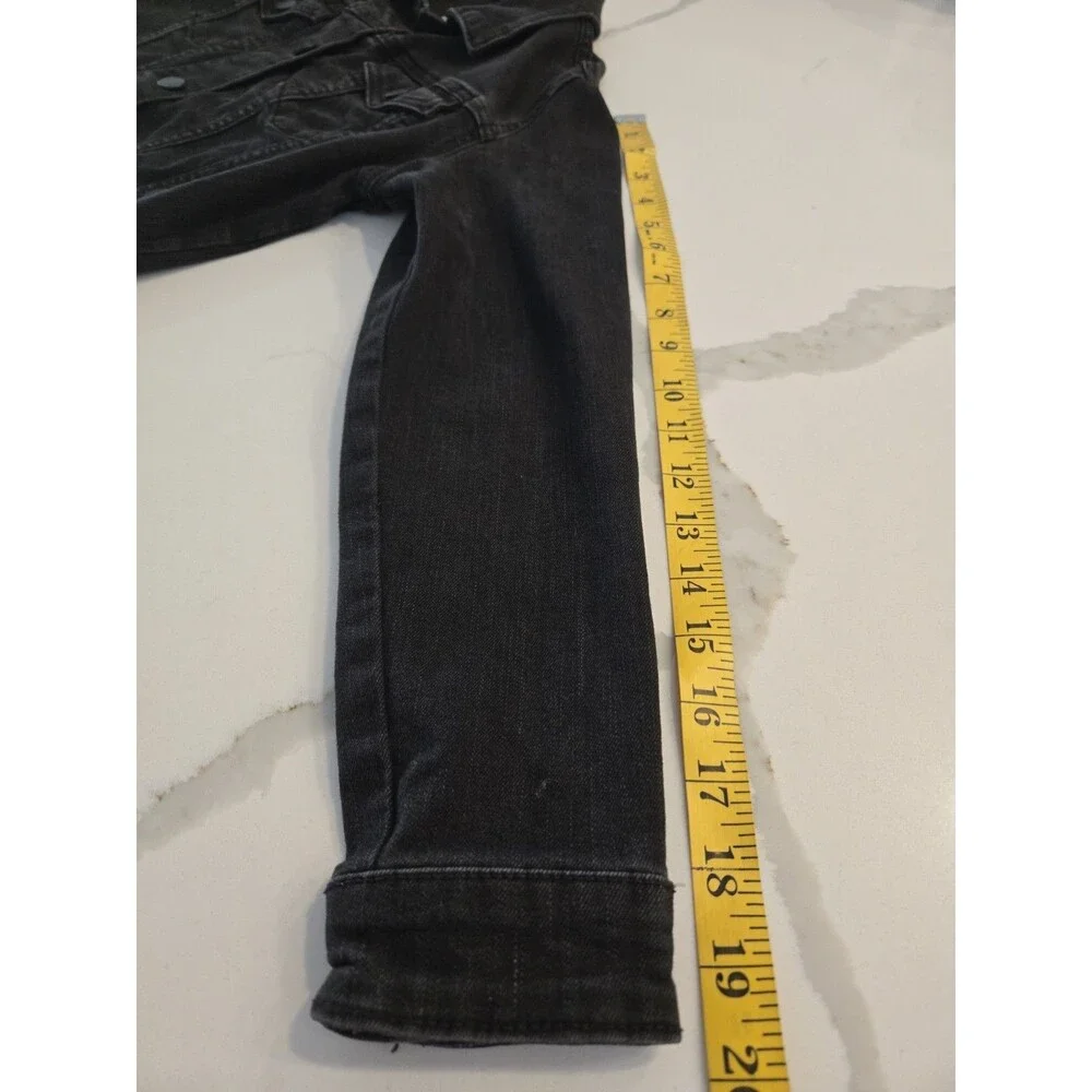 Wonder Nation L 10-12 Cropped Denim Jacket Kids Girls Black Frayed Patch Trucker